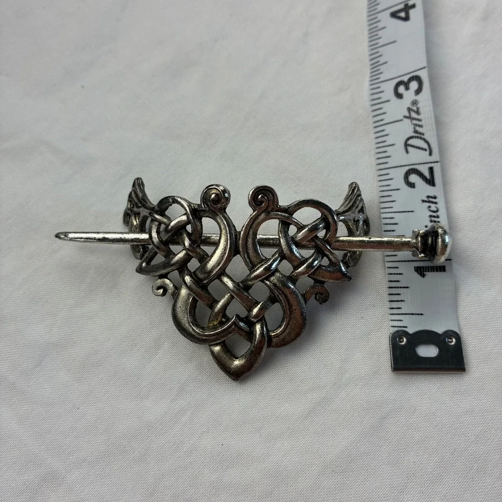 Vintage Viking Celtic Knot Hair Slide Stick Silver Tone Metal Folk Whimsigoth